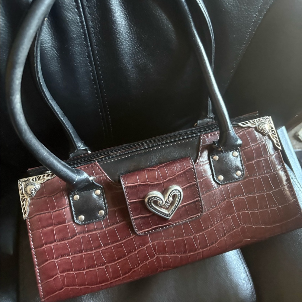 Elegant Brighton Burgundy Croc-Embossed Handbag